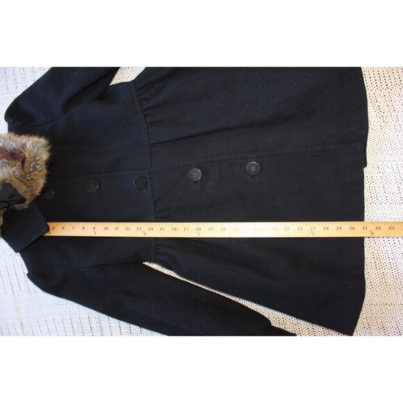 H&M Wool Blend Faux Fur Collar Jacket Size 8 Black Pea Coat Button Penny Lane - Picture 7 of 12